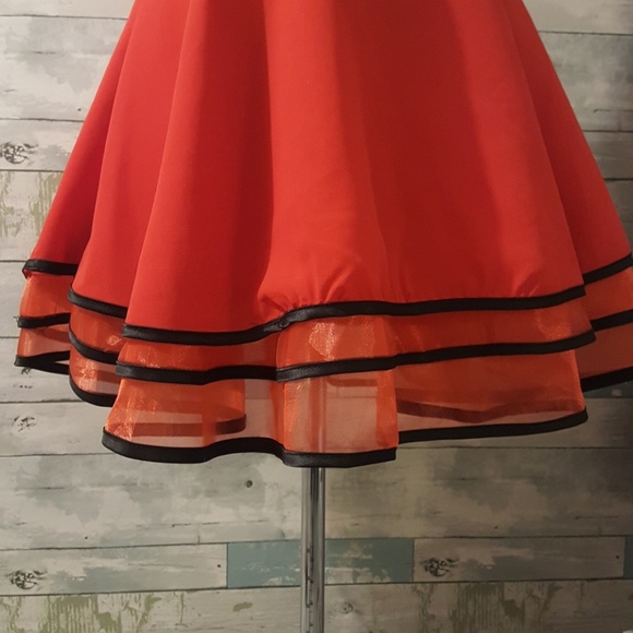 Red Dress with Black Lace Accents - Picture 3 of 5